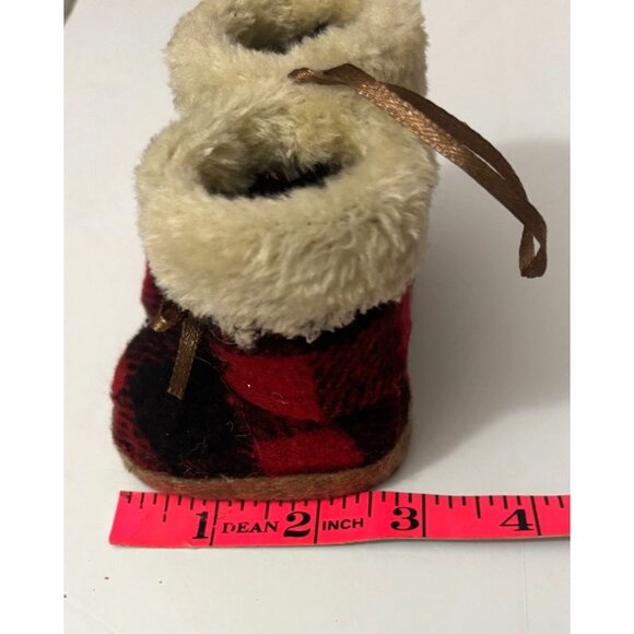 Vintage Babies' First Christmas Miniature Plaid Fur-Lined Boot Ornament - Picture 9 of 10